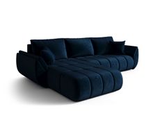 Canapé d'angle TOKYO PREMIUM Gauche en velours bleu foncé avec fonction couchage