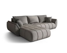 Canapé d'angle TOKYO PREMIUM Gauche en velours gris clair avec fonction couchage