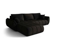 Canapé d'angle TOKYO PREMIUM Gauche en velours noir avec fonction couchage