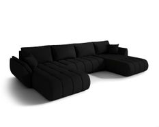 Canapé d’angle velours chenille panoramique convertible avec coffre LUMEN