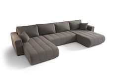 Canapé d’angle velours chenille panoramique convertible avec coffre SVEN