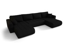 Canapé d’angle velours chenille panoramique convertible avec coffre SVEN