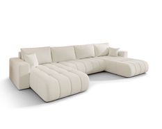 Canapé d’angle velours chenille panoramique convertible design avec coffre SVEN