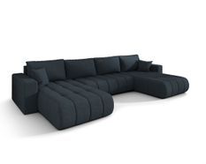 Canapé d’angle velours chenille panoramique convertible design avec coffre SVEN