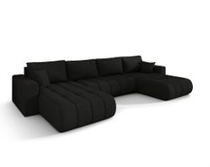Canapé d’angle velours chenille panoramique convertible design avec coffre SVEN