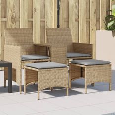 Canapé de jardin 2 places avec table et tabourets beige rotin