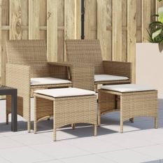 Canapé de jardin 2 places avec table et tabourets beige rotin