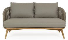 Canapé de jardin 3 places tressage en corde beige et pieds en teck avec finition rustique Irina 160 cm