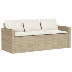 Canapé de jardin avec coussins 3 places beige résine tressée