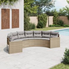 Canapé de jardin avec coussins demi-rond beige résine tressée