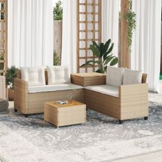 Canapé de jardin avec table et coussins en forme de L beige