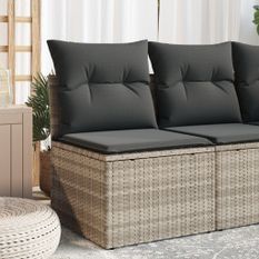 Canapé de jardin sans accoudoirs coussins gris clair poly rotin