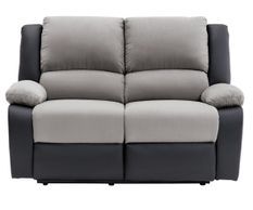 Canapé de relaxation électrique 2 places simili cuir noir et microfibre gris Confort