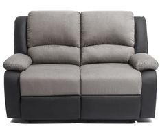 Canapé de relaxation manuel 2 places simili cuir noir et microfibre gris Confort
