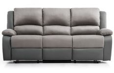 Canapé de relaxation manuel 3 places simili cuir gris et microfibre gris Confort