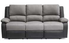 Canapé de relaxation manuel 3 places simili cuir noir et microfibre gris Confort
