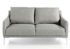 Canapé design 2 places tissu gris clair et acier chromé Kira