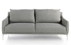 Canapé design 3 places tissu gris clair et acier chromé Kira