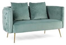 Canapé design capitonné vert d'eau et pieds doré Tanka 144 cm