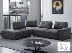 Canapé design modulable avec dossier de relaxation manuel tissu gris Kinka