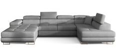 Canapé design panoramique U convertible droit tissu gris foncé avec coffre de rangement Romano