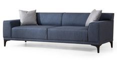 Canapé droit 3 places en tissu bleu avec 2 coussin Tivano 212 cm