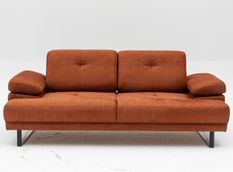 Canapé droit moderne 2 places tissu doux orange pieds métal noir Kustone 199 cm