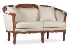 Canapé en bois d'acajou marron et assise tissu beige CASTLE - Style colonial