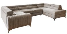 Canapé en U convertible tissu beige chiné coffre de rangement à droite Louve 340 cm
