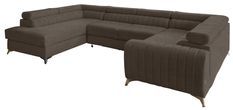 Canapé en U convertible tissu marron coffre de rangement à gauche Louve 340 cm