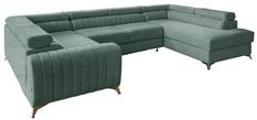 Canapé en U convertible tissu vert clair coffre de rangement à droite Louve 340 cm