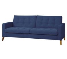 Canapé lit 3 places tissu bleu et pieds bois clair Ruth
