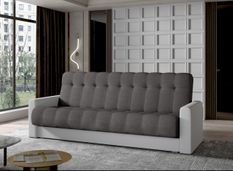 Canapé lit 3 places tissu gris foncé et simili cuir blanc Barote 210 cm