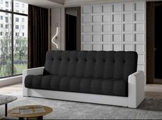Canapé lit 3 places tissu noir et simili cuir blanc Barote 210 cm