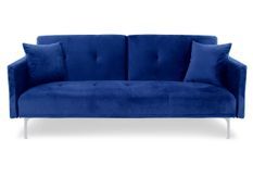 Canapé lit 3 places velours bleu et pieds métal gris Mindy