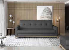 Canapé lit 3 places velours gris foncé et pieds en bois de hêtre Saline 216 cm