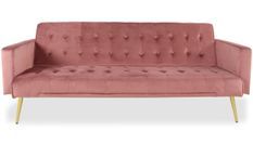 Canapé lit 3 places velours rose et pieds métal doré Justine 175 cm