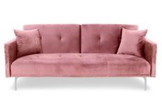 Canapé lit 3 places velours rose et pieds métal gris Mindy
