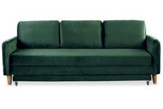 Canapé lit 3 places velours vert et pieds bois clair Lix 210 cm