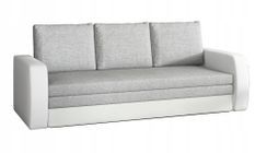 Canapé lit tissu gris clair et simili cuir blanc avec coffre de rangement Liverna 220 cm