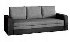 Canapé lit tissu gris et simili cuir noir avec coffre de rangement Liverna 220 cm