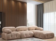 Canapé modulable velours beige 4 places avec pouf Noah