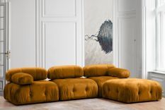 Canapé modulable velours marron moutarde 4 places avec pouf Noah