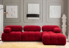 Canapé modulable velours rouge 4 places avec pouf Noah