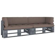 Canapé palette 2 places avec coussins Pin imprégné de gris 9