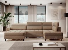 Canapé panoramique convertible BENTO en tissu avec coffre de rangement - 306 cm