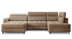 Canapé panoramique convertible BENTO en tissu avec coffre de rangement