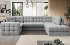 Canapé panoramique convertible BLOOM en tissu capitonné avec coffre – 299 cm