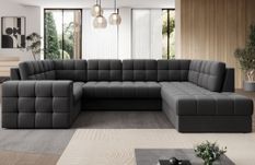 Canapé panoramique convertible BLOOM en velours capitonné avec coffre – 299 cm