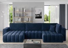 Canapé panoramique convertible BOSTON en tissu capitonné – 350 cm